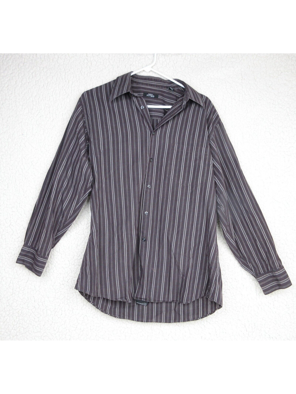 Alfani Button Up Shirt Mens Large Adult Black‎ Striped Long Sleeve Fitted